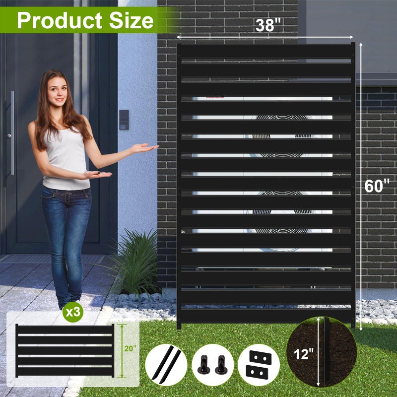 Meyoppm 38" W x 60" H Air Conditioner Fence Screen, Trash Can Privacy Fence, No-Dig Metal Privacy Fence,Rustproof Outdoor Decorative Panels for Backyard & Patio - Image 3