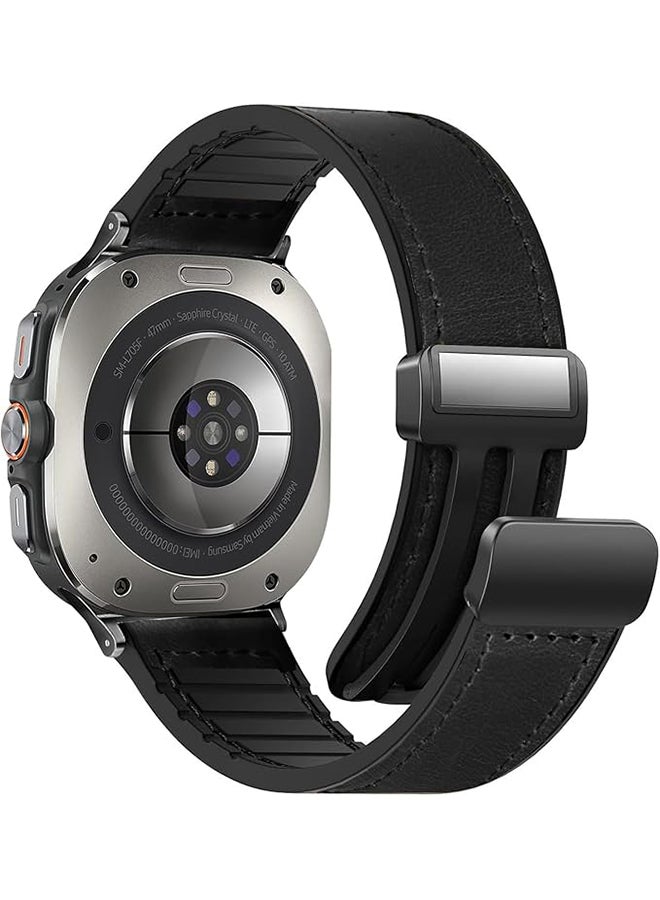 S-Color Magnetic Leather Watch Band Compatible With Samsung Galaxy Watch 8 40mm/44mm Magnetic Buckle Design Adjustable Classic Wristbands Accessories Replacement Straps for Watch 8 Classic 46mm Men and Women Black - Image 1