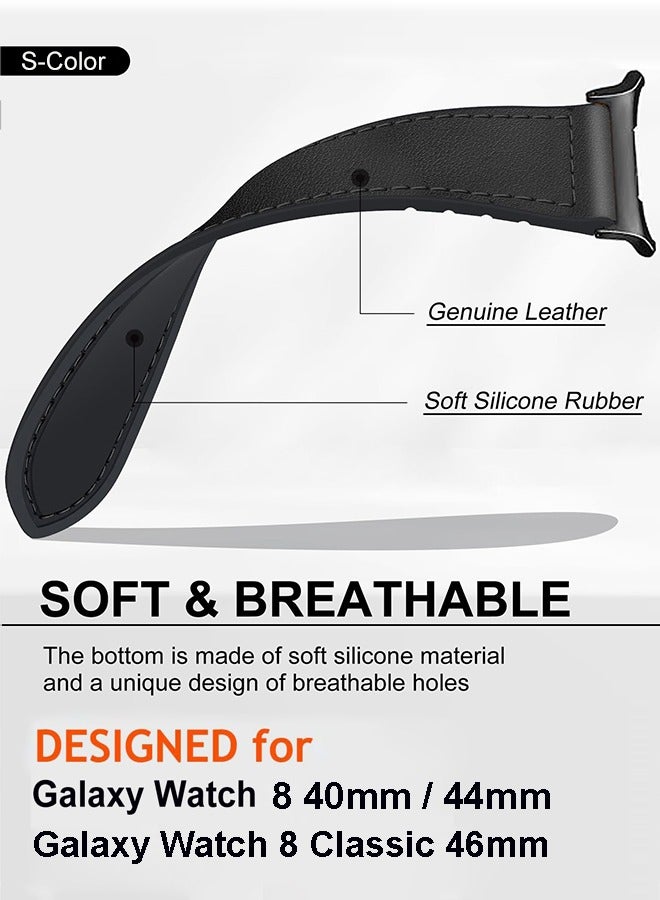 S-Color Magnetic Leather Watch Band Compatible With Samsung Galaxy Watch 8 40mm/44mm Magnetic Buckle Design Adjustable Classic Wristbands Accessories Replacement Straps for Watch 8 Classic 46mm Men and Women Black - Image 3