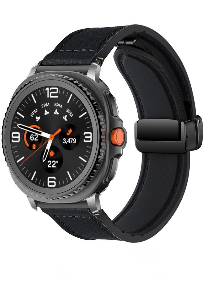 S-Color Magnetic Leather Watch Band Compatible With Samsung Galaxy Watch 8 40mm/44mm Magnetic Buckle Design Adjustable Classic Wristbands Accessories Replacement Straps for Watch 8 Classic 46mm Men and Women Black - Image 2