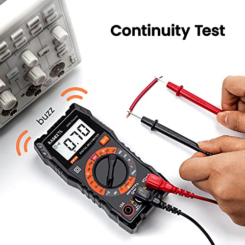 KAIWEETS Digital Multimeter with Case, DC AC Voltmeter, Ohm Volt Amp Test Meter and Continuity Test Diode Voltage Tester for Household Outlet, Automotive Battery Test (Anti-Burn with Double Fuses) - Image 3