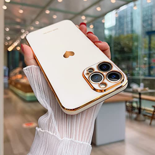 Teageo for iPhone 12 Pro Case for Women Girl Cute LoveHeart Luxury Bling Plating Soft Back Cover Raised Full Camera Protection Bumper Silicone Shockproof Phone Case for iPhone 12 Pro White - Image 3
