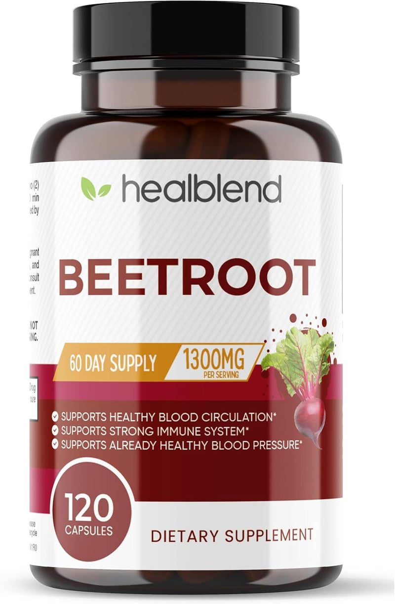 healblend Healbend Organic Beet Root Capsules 1300mg  Nitric Oxide Booster Beets Support Healthy Blood Pressure Heart Health Circulation Superfood  120 Count - Image 1