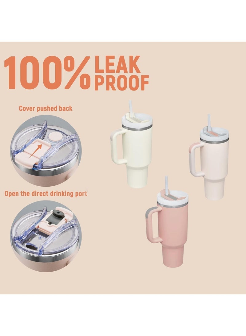 40z Insulated Tumbler with Straw Stainless Steel Vacuum Cup Travel Mug with Handle and Lid Straw, Ice&Warm Coffee Tea Milk Drink Travel Mug Portable Thermal Cup for Office Kitchen (cream)  - Image 2