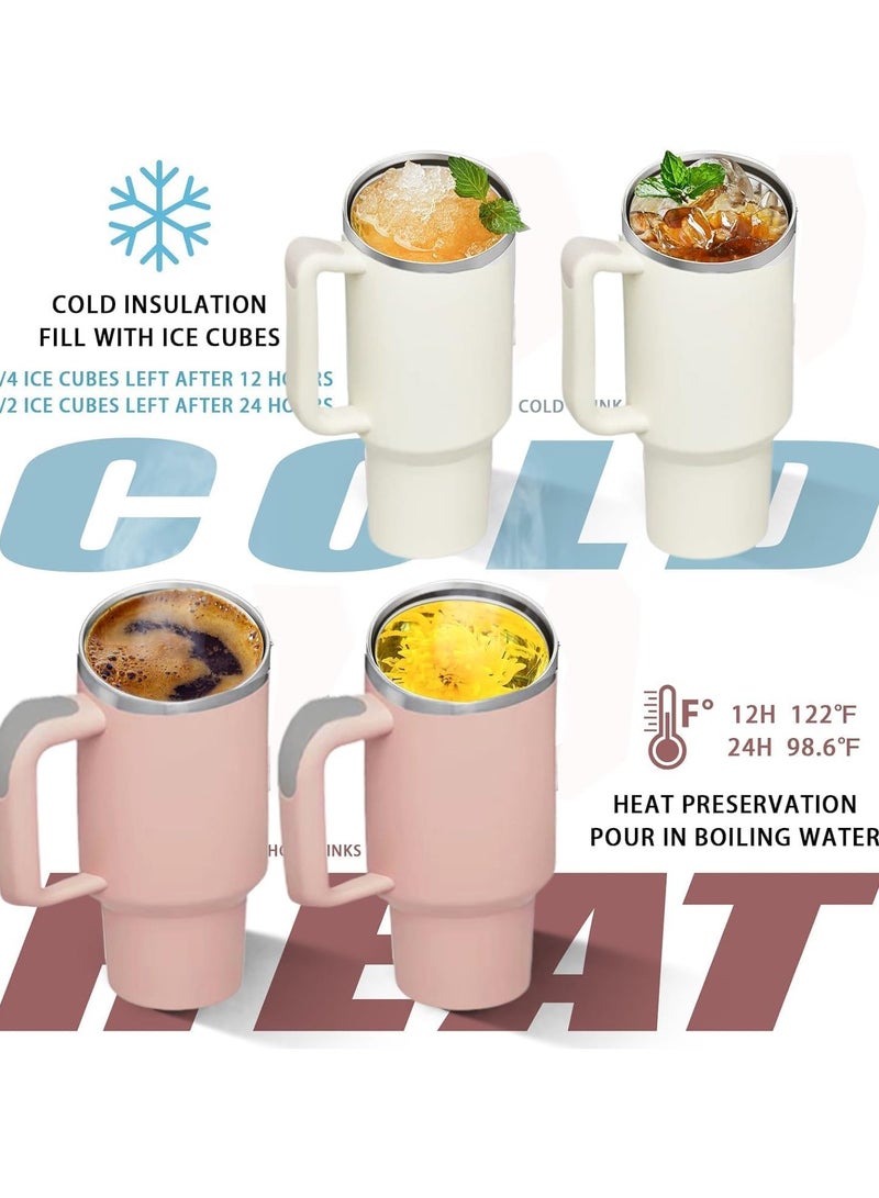 40z Insulated Tumbler with Straw Stainless Steel Vacuum Cup Travel Mug with Handle and Lid Straw, Ice&Warm Coffee Tea Milk Drink Travel Mug Portable Thermal Cup for Office Kitchen (cream)  - Image 3