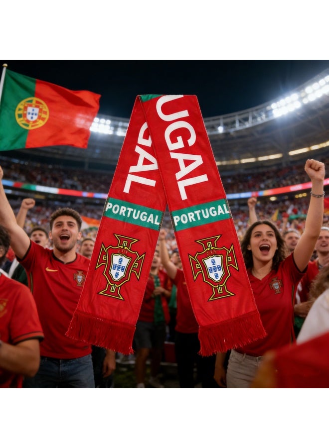 2026 World Cup Football Scarves Portugal Football Fan Scarf - Official Style Red Scarf with PORTUGAL Lettering & National Emblem for Cheering - Image 2