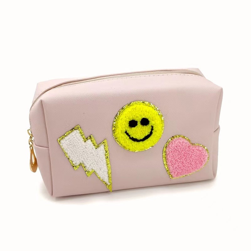 New Smiley Embroidered Towel Makeup Bag for WomenLightning smile lotus root powder Lightning smile lotus root powder 