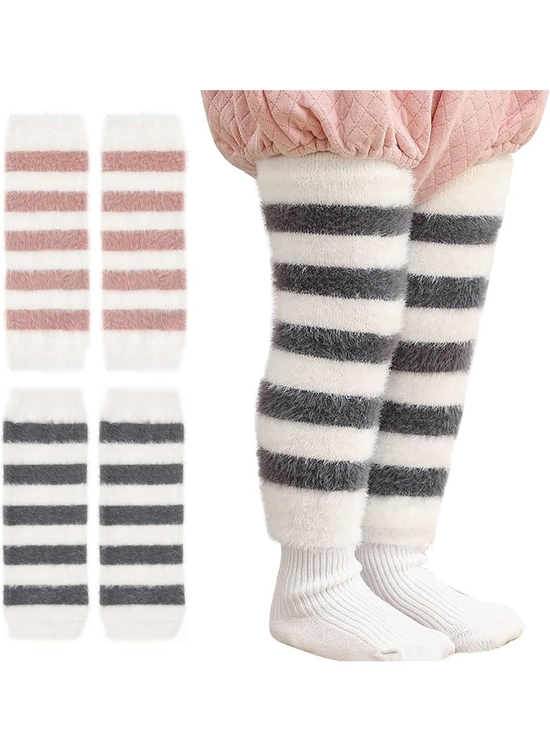 SOLARAE دافئات أرجل للأطفال، زوجين من دافئات الأرجل المخططة للجنسين، جوارب للركبة، واقي للركبة، أكمام للأرجل، ليجنغز للأولاد والبنات تناسب من 0-5 سنوات، مقاس واحد - Image 1