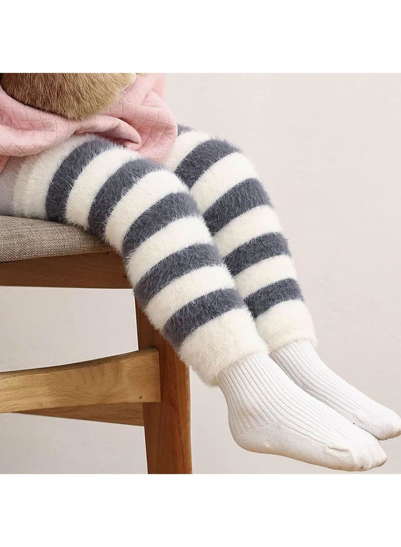 SOLARAE دافئات أرجل للأطفال، زوجين من دافئات الأرجل المخططة للجنسين، جوارب للركبة، واقي للركبة، أكمام للأرجل، ليجنغز للأولاد والبنات تناسب من 0-5 سنوات، مقاس واحد - Image 4