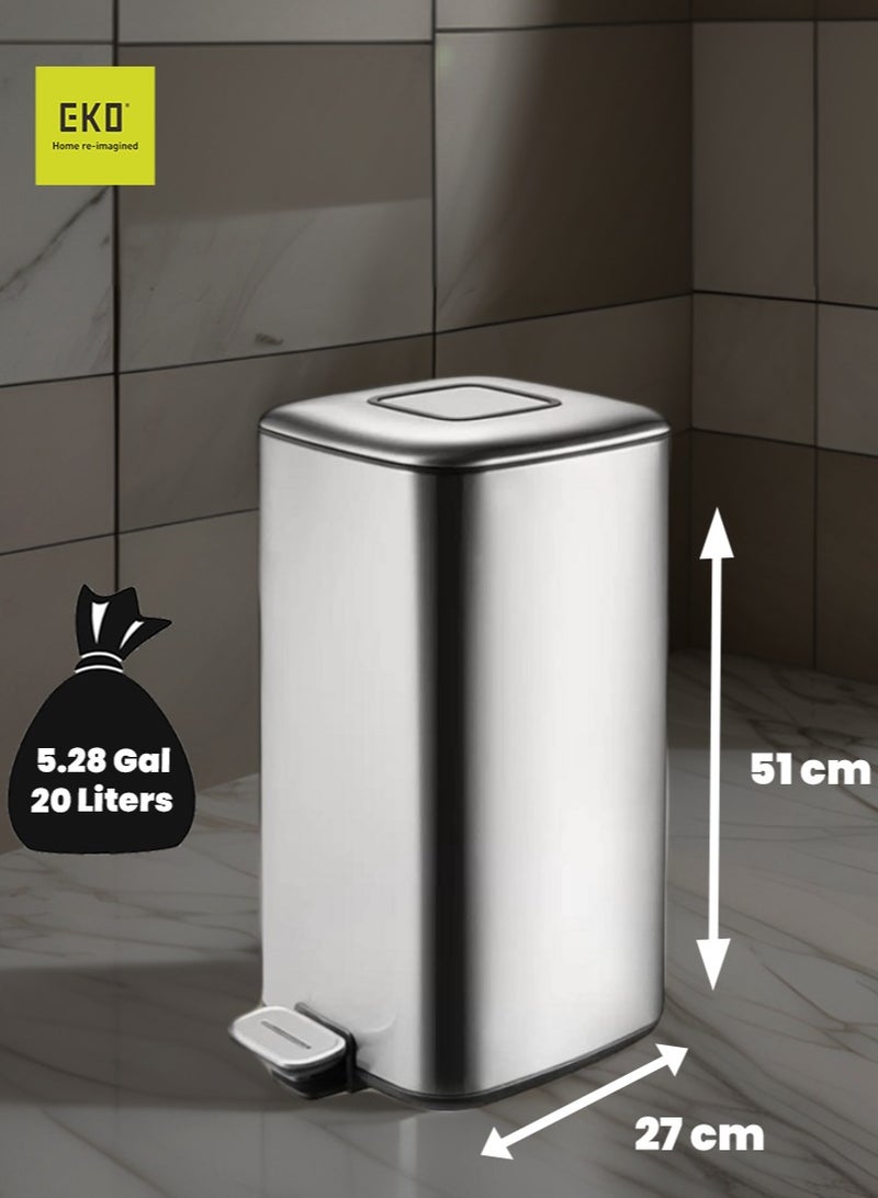 EKO REGENT SERIES | Brushed Stainless Steel Finish | Soft-Closing | Fingerprint-Resistant | Pedal Trash & Garbage Bin | Multiple Sizes ( 6 - 32 Liters ) & Colors  | 20 Liters | Metallic Grey - Image 3