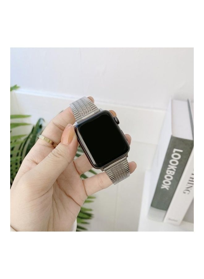 NIBEMINENT Buckle Style Steel Replacement Strap Watchband For Apple Watch Series 7/6/5/4/3/2/1/SE 45/44/42mm Silver - Image 3