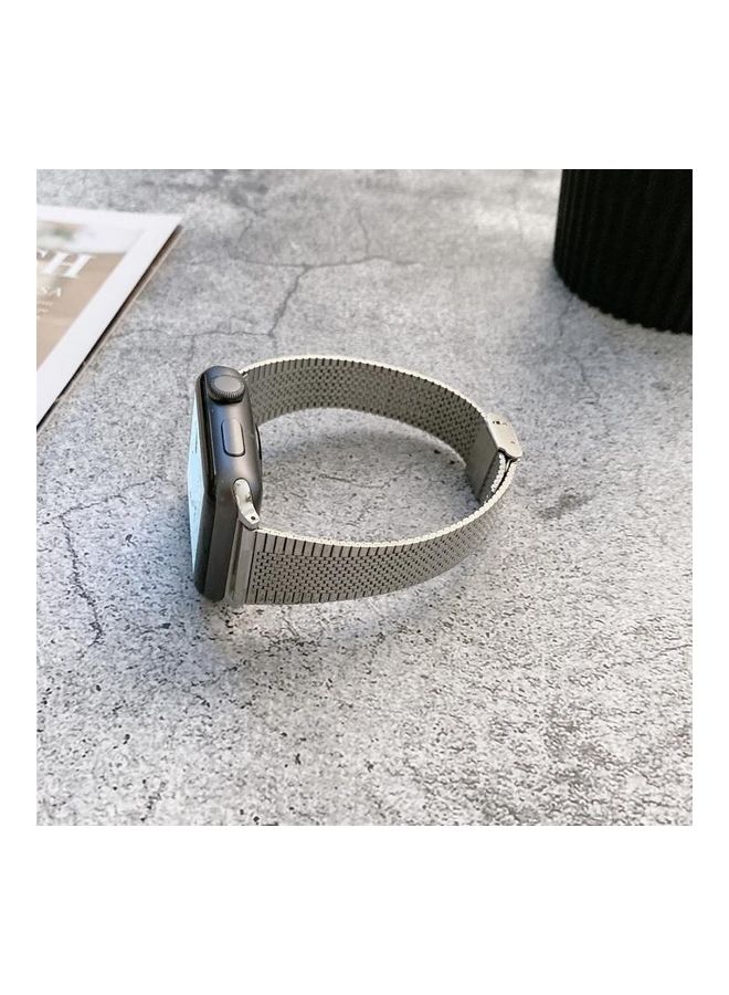NIBEMINENT Buckle Style Steel Replacement Strap Watchband For Apple Watch Series 7/6/5/4/3/2/1/SE 45/44/42mm Silver - Image 2