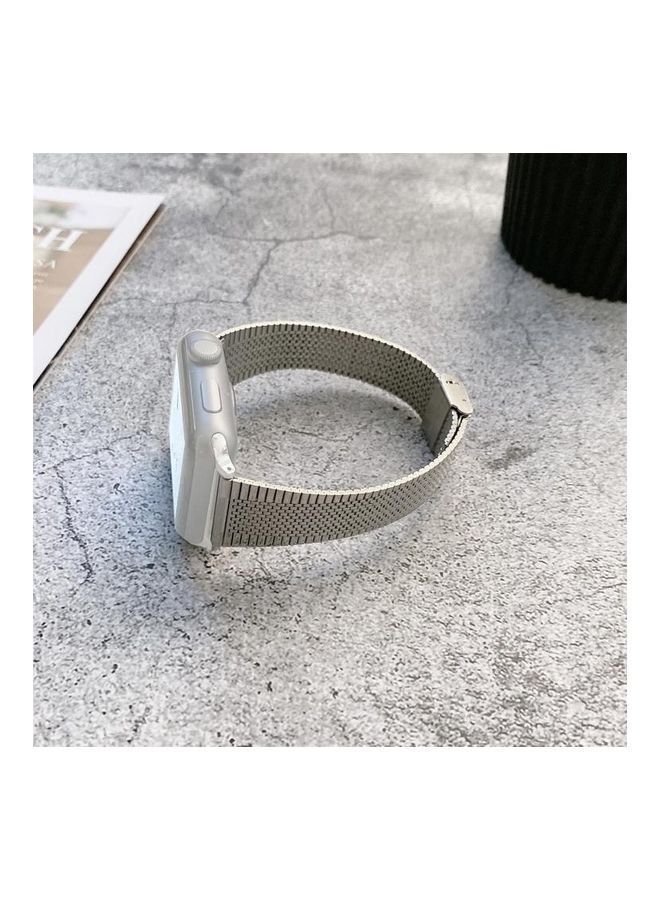NIBEMINENT Buckle Style Steel Replacement Strap Watchband For Apple Watch Series 7/6/5/4/3/2/1/SE 45/44/42mm Silver - Image 1