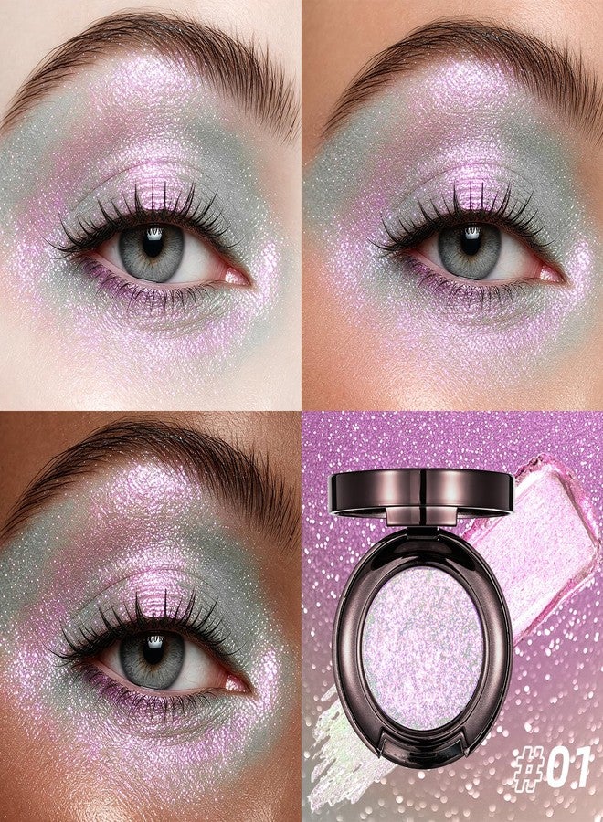 U-Shinein Holographic Duochrome Glitter Eyeshadow Palette, Chameleon Chrome Single Eyeshadow, Silver to Pink Multichrome Shift Sparkle Iridescent Eye Brightener Makeup 01 Pink Frost - Image 3