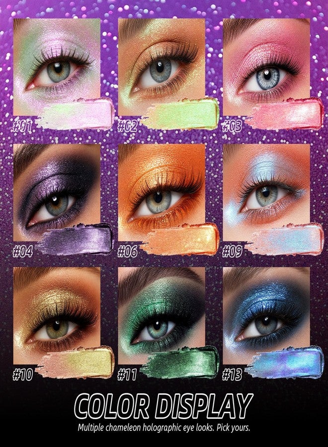 U-Shinein Holographic Duochrome Glitter Eyeshadow Palette, Chameleon Chrome Single Eyeshadow, Silver to Pink Multichrome Shift Sparkle Iridescent Eye Brightener Makeup 01 Pink Frost - Image 5