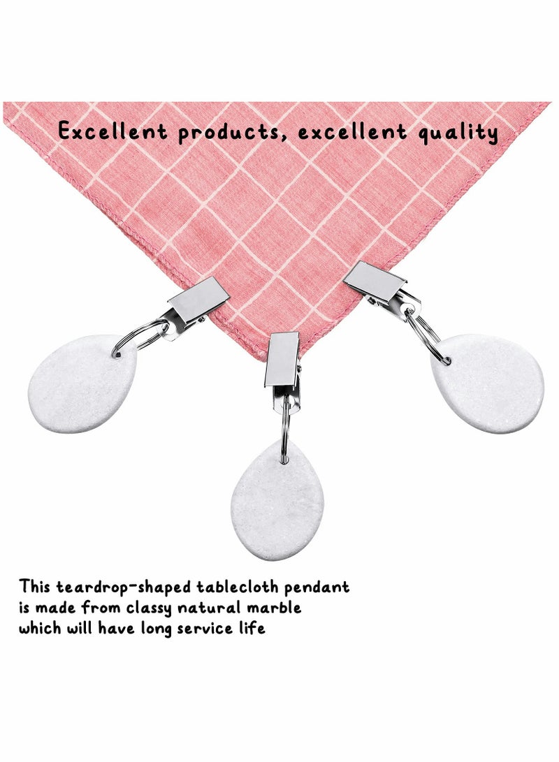 12 Pieces Teardrop Shape Tablecloth Weights with Metal Clips - White Stone Table Cover Hangers for Family Dinners, Outdoor Picnics, and Table Decoration. - Image 4