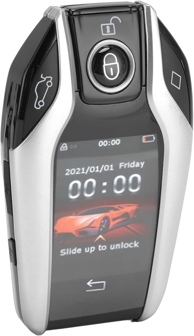 Silver Smart Car Key Fob with LCD Touch Screen Keyless Entry Auto Window Roll Up Anti Lost - Image 1