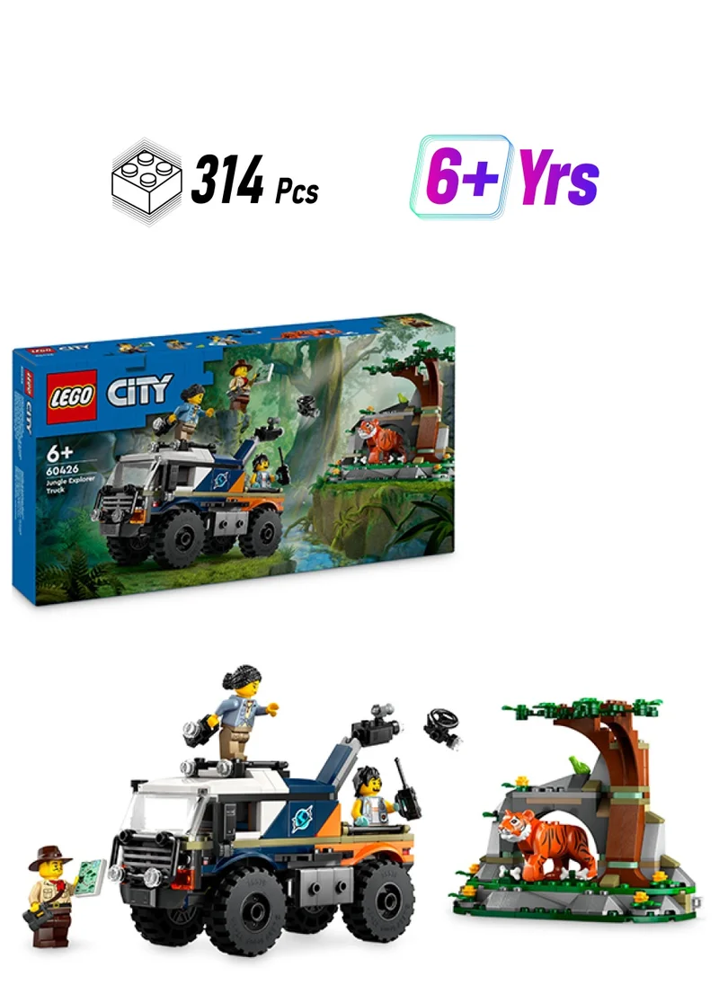 ليغو City Jungle Explorer Off-Road Truck Toy Building Set For Kids Aged 6 And Over, Fun Birthday Gift Idea, Off-Road Vehicle, 3 Adventurer Minifigures, Tiger Figure 60426 (314 Pieces)