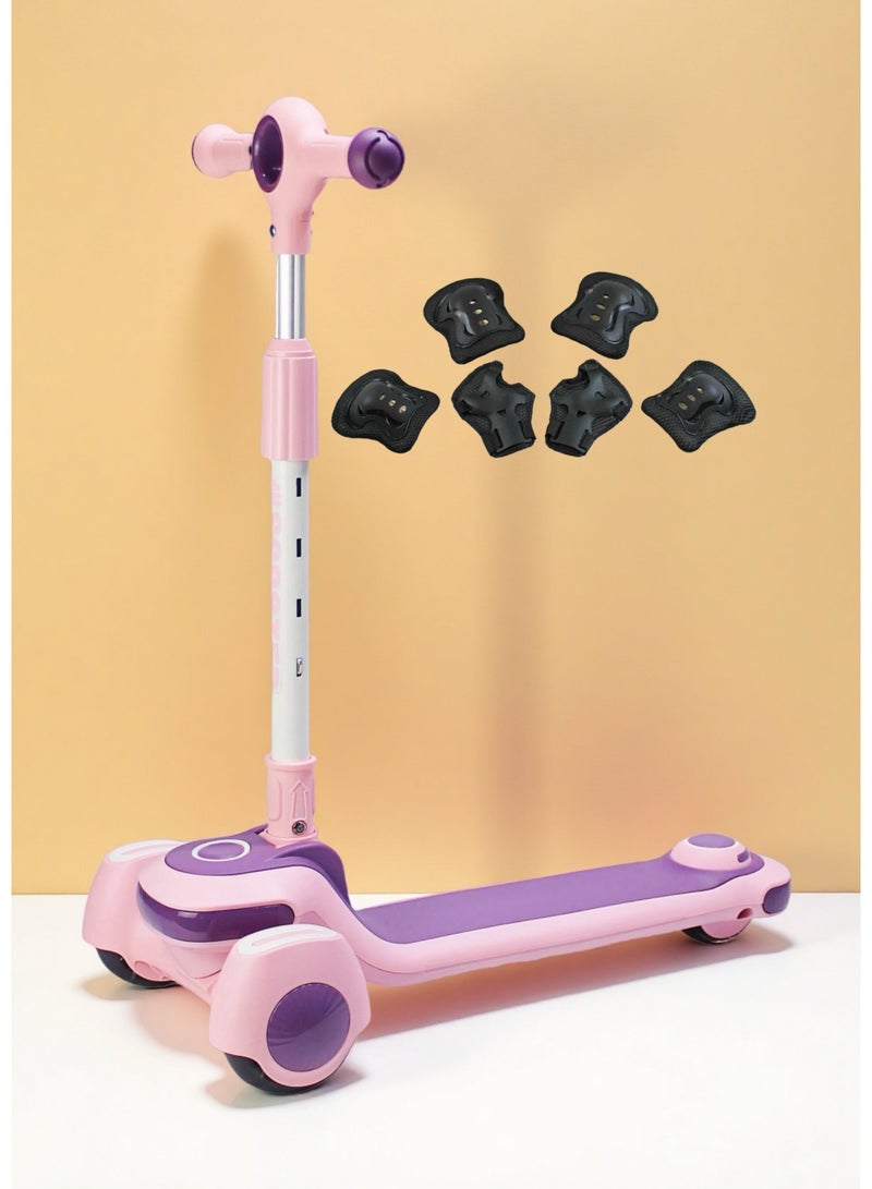 إيزي فيتشور سكوتر ركل قابل للطي من EASY FUTURE للأطفال من سن 3 إلى 8 سنوات: مقبض قابل لتعديل الارتفاع، عجلات LED، فرامل خلفية وموسيقى ممتعة، بما في ذلك مجموعة معدات الحماية - Image 1