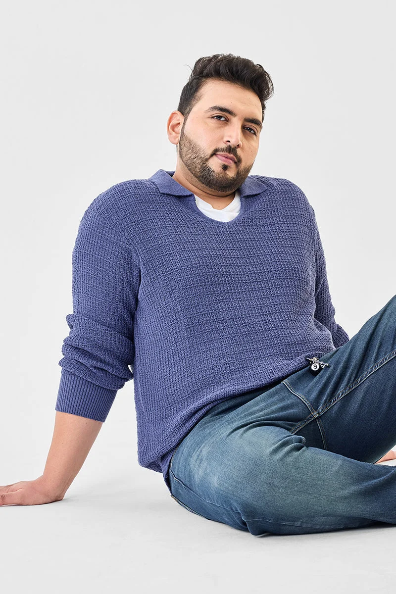 SNITCH Blue Textured Long Sleeve Relaxed Plus Size T-Shirt