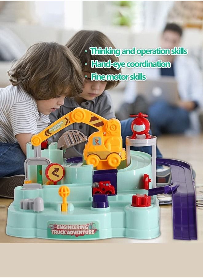 BAYBEE - BAYBEE Engineering Adventure Rescue Truck Toy Set for Kids, Mechanical linkage Rail Car Race Track Parking Interactive Preschool Toddlers Educational Toys for Boys and Girls 3 4 5 6 7 8 Years old - Image 1