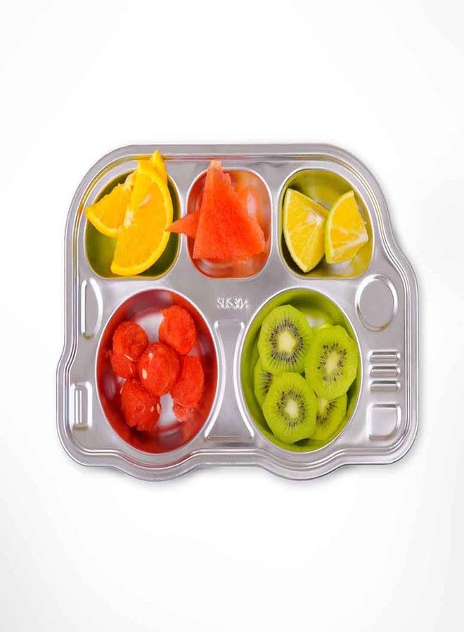 GNASTAS Stainless Steel Bus Plate for Kids Meal Plate Tray, Baby Feeding Set, BPA-Free Kids Dinner Plate, Unbreakable Stainless Steel Plates for Toddlers, Kids 1pc (Bus Food Plate) - Image 1
