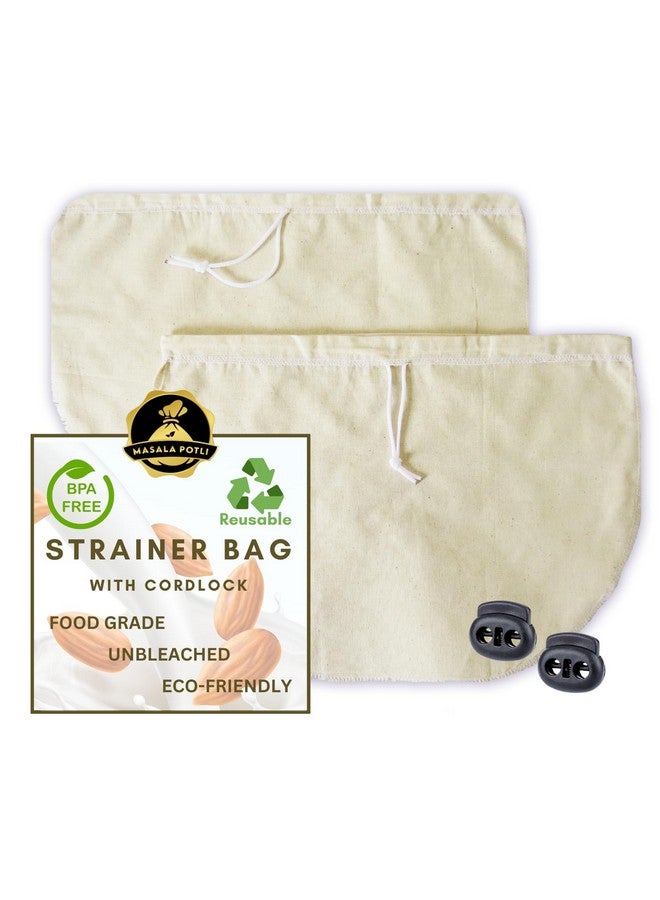 Masala POTLI Multipurpose Reusable Cotton Rice, Yogurt, Almond, Oat Milk, Sprouts, Brew Coffee, Juice Strainer Bag (Pack of 2) | Hung Curd Cloth Bag & Cheese Cloth - Unbleached Muslin Cloth - Image 1