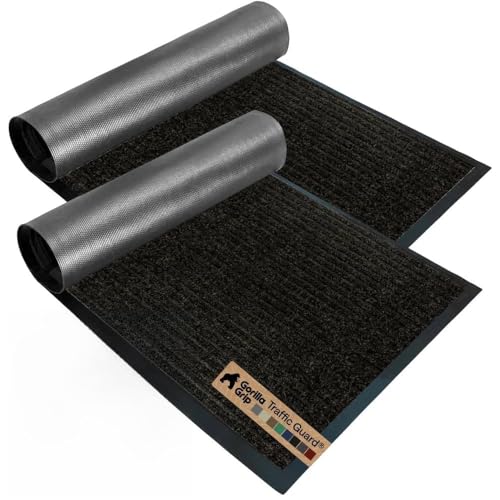 GORILLA GRIP Waterproof Traffic Guard Door Mat 2 Pack Heavy Duty Entryway Mats Strong Backing Commercial Utility Rugs for Office Hallway Garage Floor and Home Low Profile Carpet 35x23 Black - Image 1