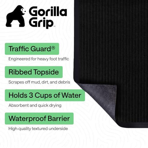 GORILLA GRIP Waterproof Traffic Guard Door Mat 2 Pack Heavy Duty Entryway Mats Strong Backing Commercial Utility Rugs for Office Hallway Garage Floor and Home Low Profile Carpet 35x23 Black - Image 3