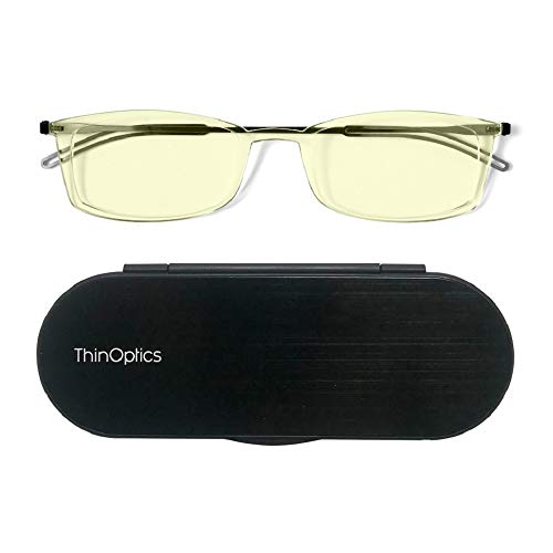 ThinOptics unisex adult Milano Aluminum Case + Frontpage Brooklyn Reading Glasses, Clear Frames Blue Light Filtering, 44 mm US - Image 1