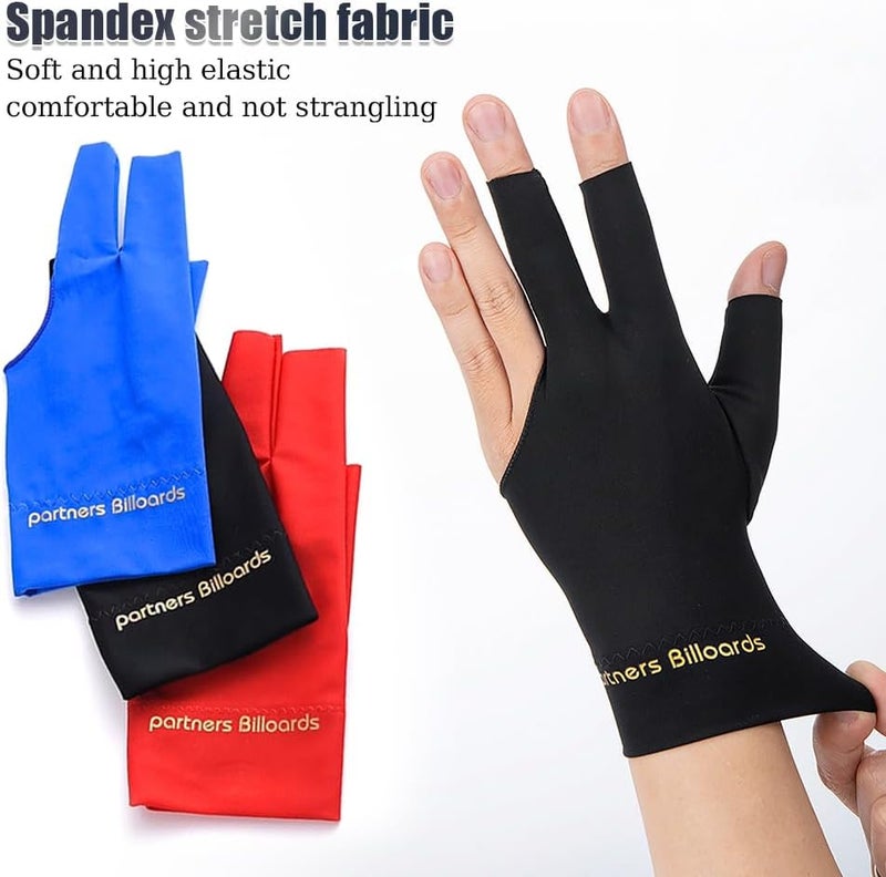 Comidox 3Pcs Man Woman Elastic Lycra Left Hand 3 Fingers Billiard Cue Glove for Shooters Carom Pool Snooker Cue Sport Red&Blue&Black - Image 3