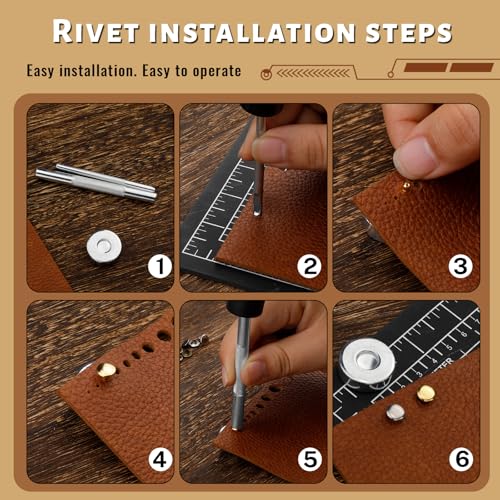 DIUDUS 240 Set Leather Rivets, 4 Colors 3 Sizes Double Cap Rivet, Rivets for Leather with 3 Pcs Setting Tools for Leathercrafting Repair Decoration DIY Project - Image 5