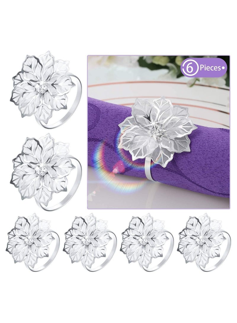 واي آند دي 6pcs Alloy Napkin Rings with Hollow Flower Holder Decorate Beautiful Ring Set Rhinestone for Wedding Banquet Dinner Decoration - Image 1