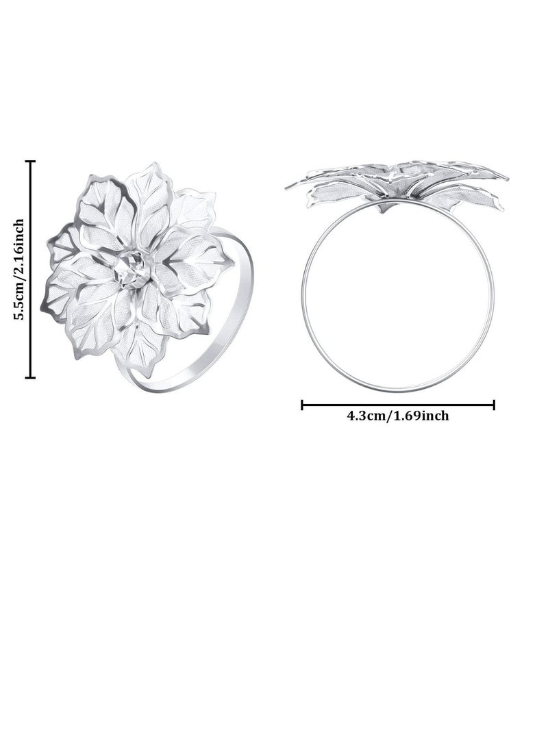 واي آند دي 6pcs Alloy Napkin Rings with Hollow Flower Holder Decorate Beautiful Ring Set Rhinestone for Wedding Banquet Dinner Decoration - Image 5