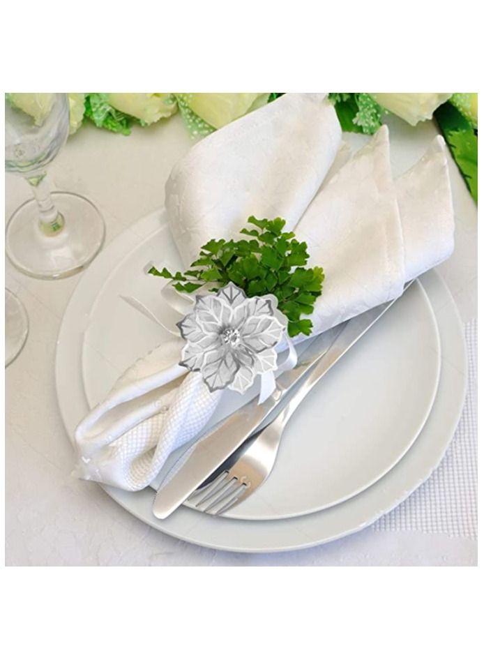 واي آند دي 6pcs Alloy Napkin Rings with Hollow Flower Holder Decorate Beautiful Ring Set Rhinestone for Wedding Banquet Dinner Decoration - Image 3