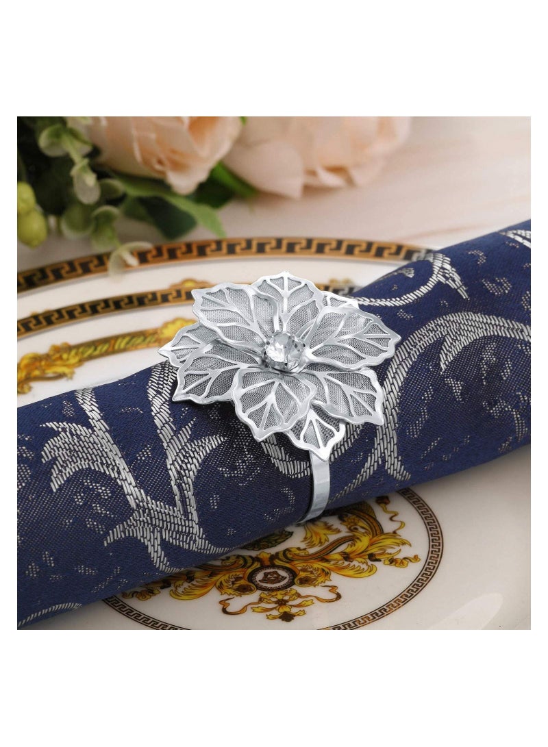 واي آند دي 6pcs Alloy Napkin Rings with Hollow Flower Holder Decorate Beautiful Ring Set Rhinestone for Wedding Banquet Dinner Decoration - Image 2