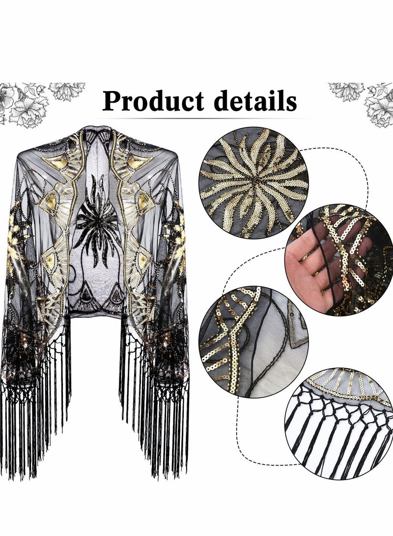 NIBEMINENT 1920s Accessories Set, Flapper Feather Headband Pearl Necklace Rhinestone Earrings Gloves Fringed Evening Cape Scarf 20s for Women Girls  - Image 2