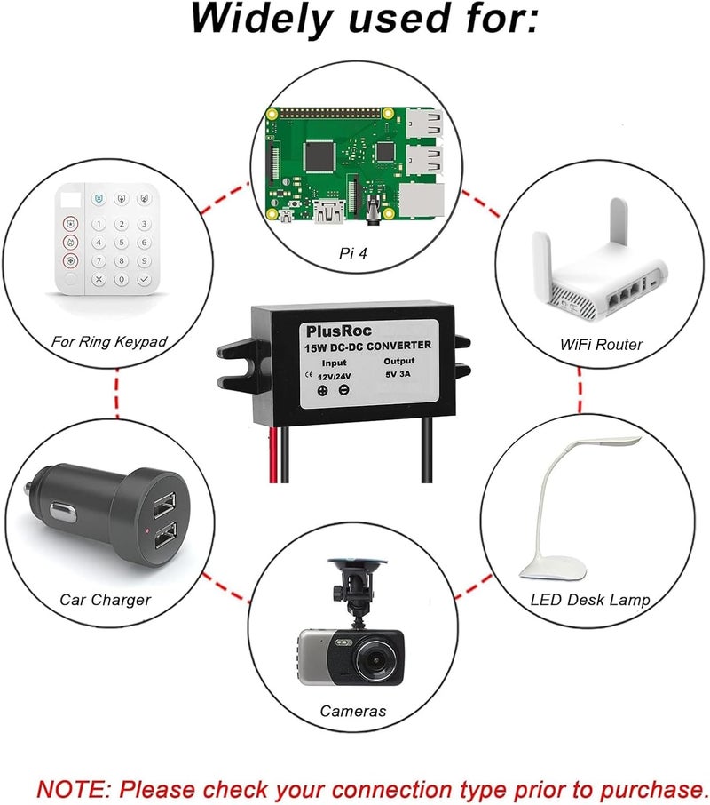 محول مقاوم للماء من 12V/24V إلى 5V DC-DC وحدة خفض الجهد محول طاقة متوافق مع Raspberry Pi 4 والهواتف المحمولة والسيارة (موصل USB من النوع C) - Image 5