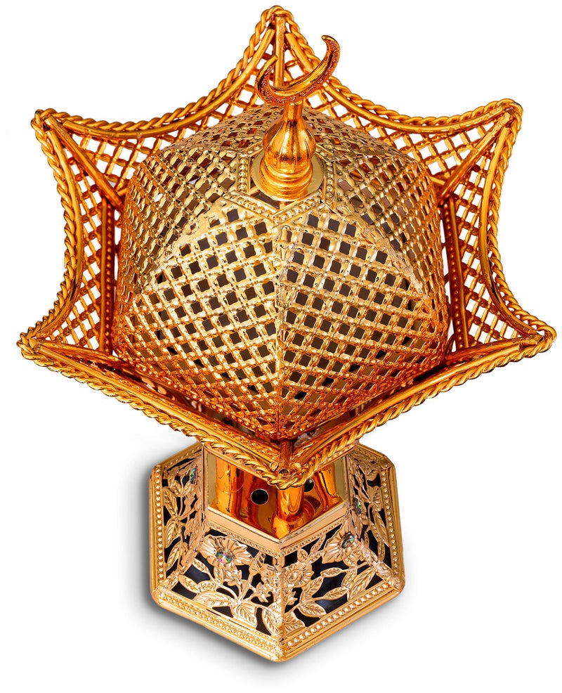AM Bakhoor Charcoal Incense Burner – Luxury Gold Frankincense Resin Burner for Oud, Bakhoor, Incense Sticks & Cones – Decorative Metal Holder with Removable Lid & Safe Flame Control (Gold) - Image 5