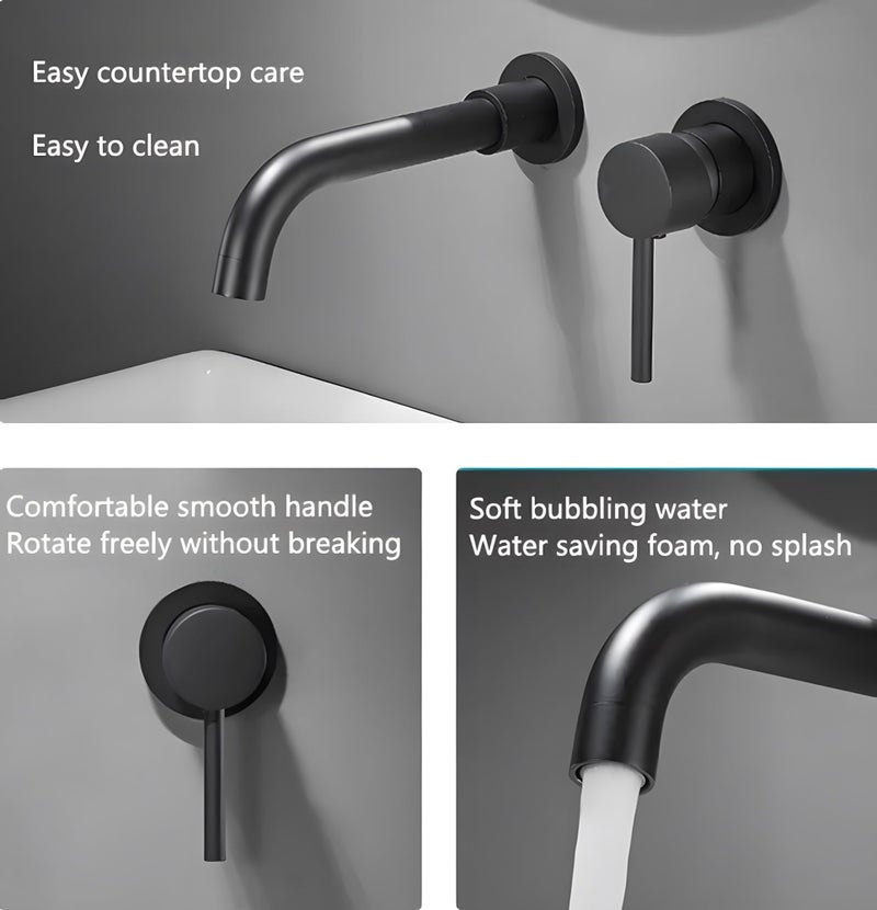 24x7 eMall SS Black Mixer Hot and Cold Basin Tap Faucet Basin Mixer Wall Mounted Mixer with Concealed Parts, for Bathroom Wash Basin Matt Black -19.5cm - Image 2