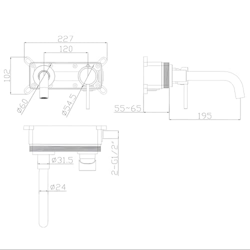 24x7 eMall SS Black Mixer Hot and Cold Basin Tap Faucet Basin Mixer Wall Mounted Mixer with Concealed Parts, for Bathroom Wash Basin Matt Black -19.5cm - Image 5