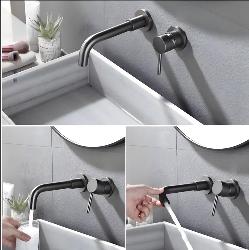 24x7 eMall SS Black Mixer Hot and Cold Basin Tap Faucet Basin Mixer Wall Mounted Mixer with Concealed Parts, for Bathroom Wash Basin Matt Black -19.5cm - Image 4