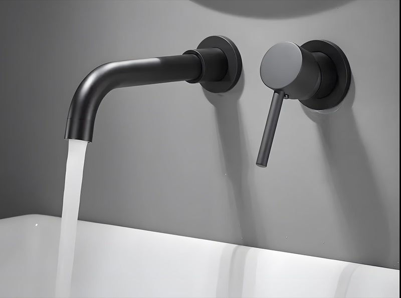 24x7 eMall SS Black Mixer Hot and Cold Basin Tap Faucet Basin Mixer Wall Mounted Mixer with Concealed Parts, for Bathroom Wash Basin Matt Black -19.5cm - Image 1