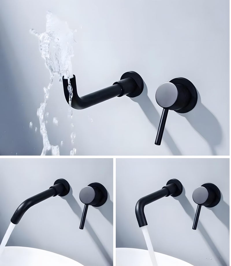 24x7 eMall SS Black Mixer Hot and Cold Basin Tap Faucet Basin Mixer Wall Mounted Mixer with Concealed Parts, for Bathroom Wash Basin Matt Black -19.5cm - Image 3