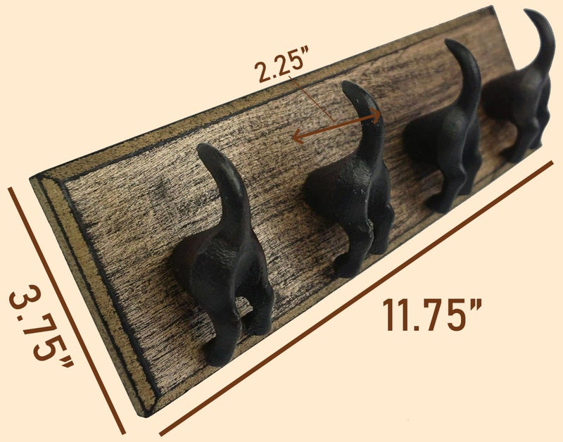 Lulu Decor, Cast Iron Dog Tail Hooks 4 Hooks on a Wood - Image 4