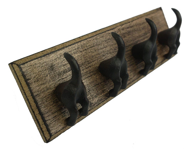 Lulu Decor, Cast Iron Dog Tail Hooks 4 Hooks on a Wood - Image 2