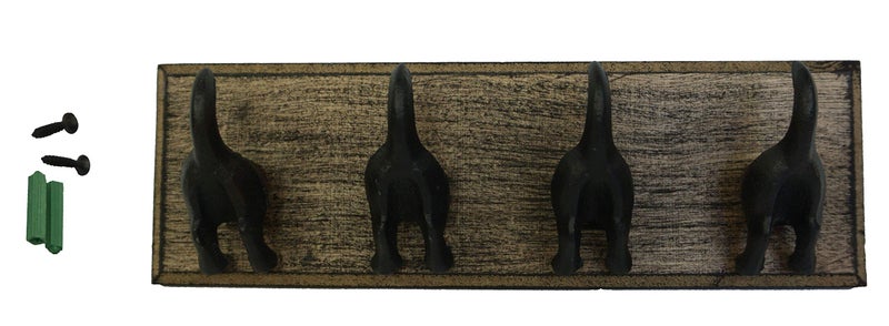 Lulu Decor, Cast Iron Dog Tail Hooks 4 Hooks on a Wood - Image 3
