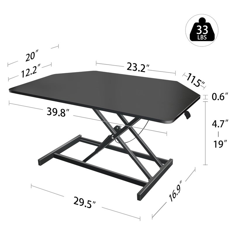 Aconcept 38 inch Black Corner Height Adjustable Standing Desk Converter, One-Click Sit to Stand up Desk Riser, Pre-Assembled for Dual Monitor and Laptop Workstation - Image 5