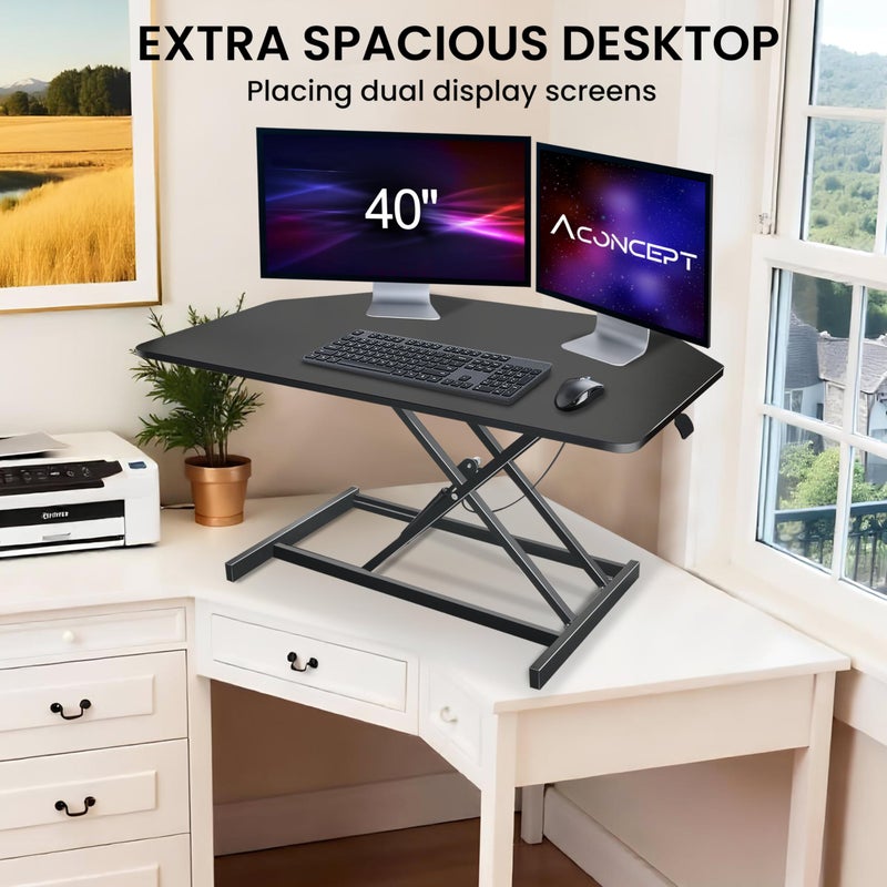 Aconcept 38 inch Black Corner Height Adjustable Standing Desk Converter, One-Click Sit to Stand up Desk Riser, Pre-Assembled for Dual Monitor and Laptop Workstation - Image 4