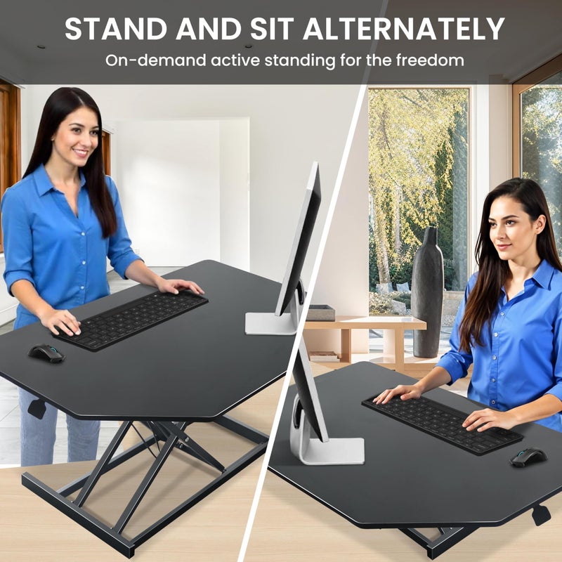 Aconcept 38 inch Black Corner Height Adjustable Standing Desk Converter, One-Click Sit to Stand up Desk Riser, Pre-Assembled for Dual Monitor and Laptop Workstation - Image 3